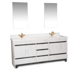 Jussara Badkamermeubelset - 3 Delig | MDF Met Melaminecoating | Aanrechtblad Van Kwarts | Lade Van Marien Hout | Flotal Spiegel | Zwart Wit -Songmics Winkel 138JSR1136 20 206 6cd4