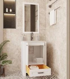 Jussara Badkamermeubelset - 2-delig, 100% Massief Hout En Kwarts -Songmics Winkel 138JSR1137 20 202 b88b