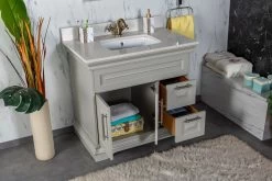 Jussara Badkamermeubelset: 2-delig, MDF Gelakt, Aanrechtblad Wit Kwarts, Grijze Kleur -Songmics Winkel 138JSR1174 20 202 9737