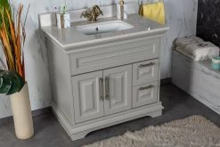 Jussara Badkamermeubelset: 2-delig, MDF Gelakt, Aanrechtblad Wit Kwarts, Grijze Kleur -Songmics Winkel 138JSR1174 20 204 cc74