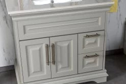 Jussara Badkamermeubelset: 2-delig, MDF Gelakt, Aanrechtblad Wit Kwarts, Grijze Kleur -Songmics Winkel 138JSR1174 20 205 7221