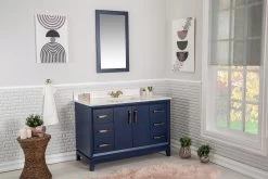 Jussara Badkamermeubelset | 2 Delig | 100% Massief Hout | Kwarts Werkblad | Donkerblauw