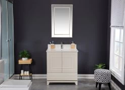 Jussara Badkamermeubelset | Crèmekleur | 100% Massief Hout | Kwarts Aanrechtblad