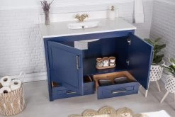 Jussara Badkamermeubelset | 2 Delig | 100% Massief Hout En Kwarts | Donkerblauw -Songmics Winkel 138JSR1253 20 203 278d