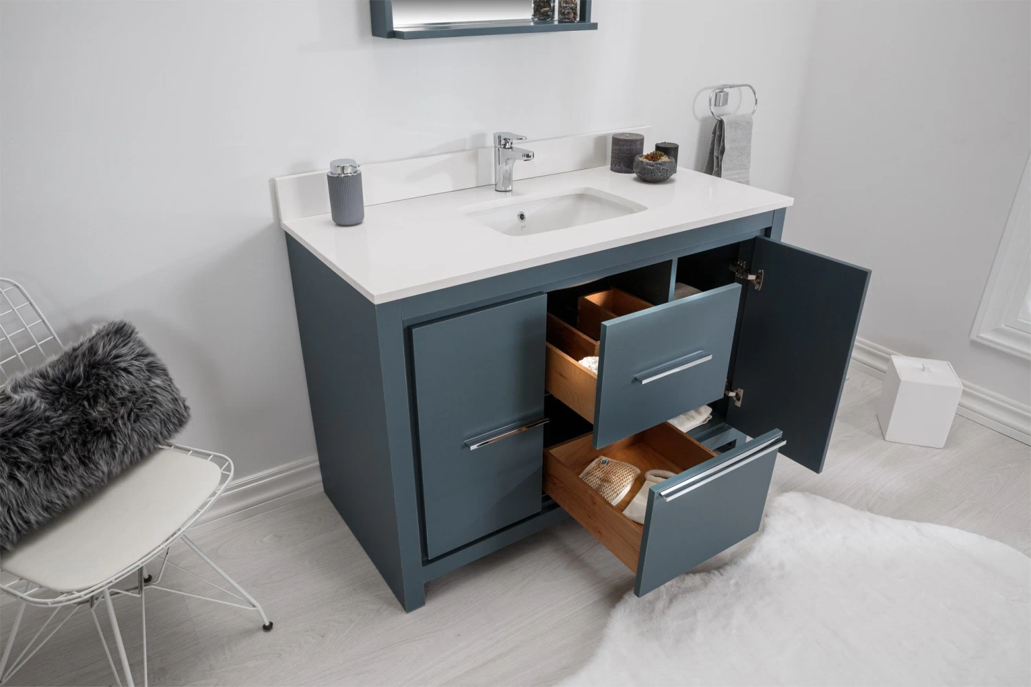 Jussara Badkamermeubelset: Blauw, 2 Stuks, 100% Gelakt MDF 9 Jussara Badkamermeubelset: Blauw, 2 Stuks, 100% Gelakt MDF - Afbeelding 7