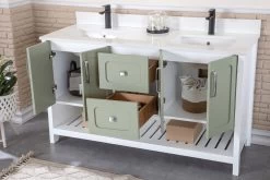 Jussara 3-delige Badkamermeubelset | Groen | 100% Massief Hout En Kwarts -Songmics Winkel 138JSR1337 20 203 0297