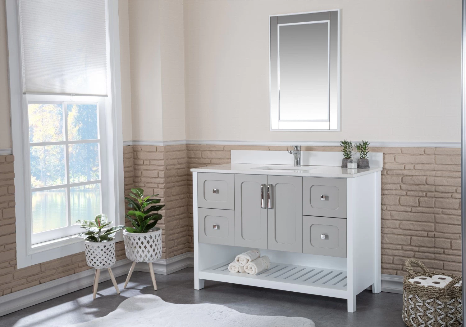 Jussara 2-delige Badkamermeubelset | Grijs | 100% Massief Hout En Kwarts 8 Jussara 2-delige Badkamermeubelset | Grijs | 100% Massief Hout En Kwarts - Afbeelding 6