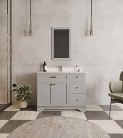 Jussara Badkamerset: 2-delig | Massief Hout | Aanrechtblad Kwarts | Grijs