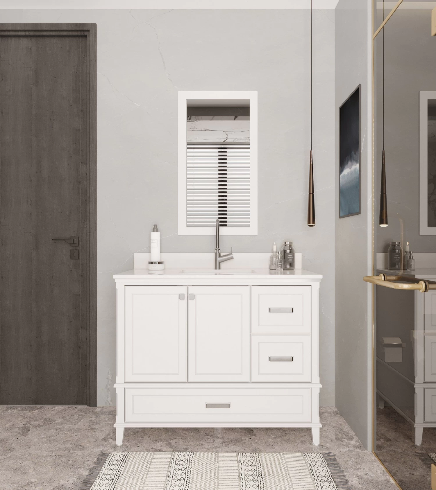 Jussara 2-delige Badkamermeubelset | Wit Gelakt MDF | Aanrechtblad Van Kwarts | Lade Van Marien Hout 3 Jussara 2-delige Badkamermeubelset | Wit Gelakt MDF | Aanrechtblad Van Kwarts | Lade Van Marien Hout