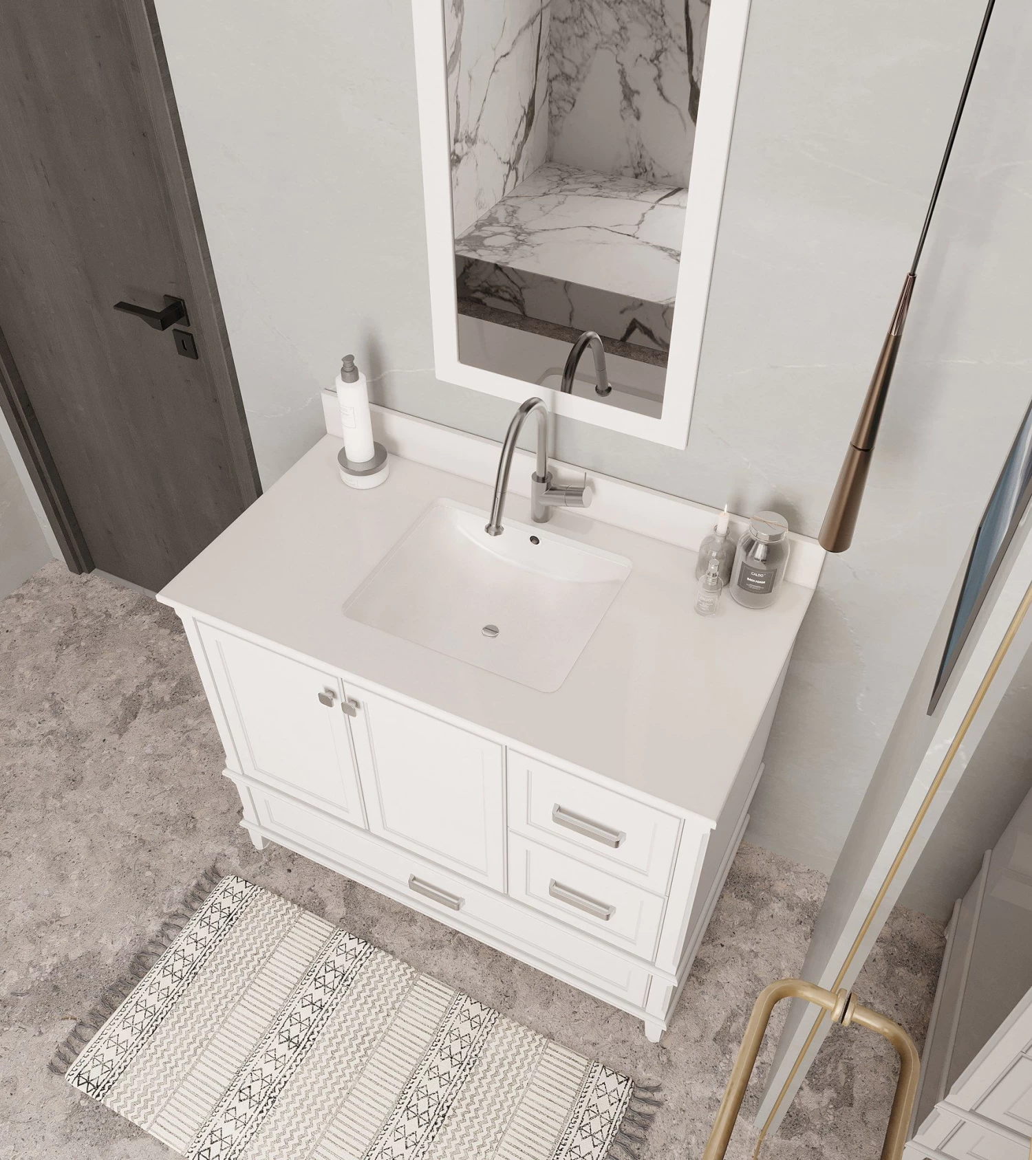 Jussara 2-delige Badkamermeubelset | Wit Gelakt MDF | Aanrechtblad Van Kwarts | Lade Van Marien Hout 9 Jussara 2-delige Badkamermeubelset | Wit Gelakt MDF | Aanrechtblad Van Kwarts | Lade Van Marien Hout - Afbeelding 7