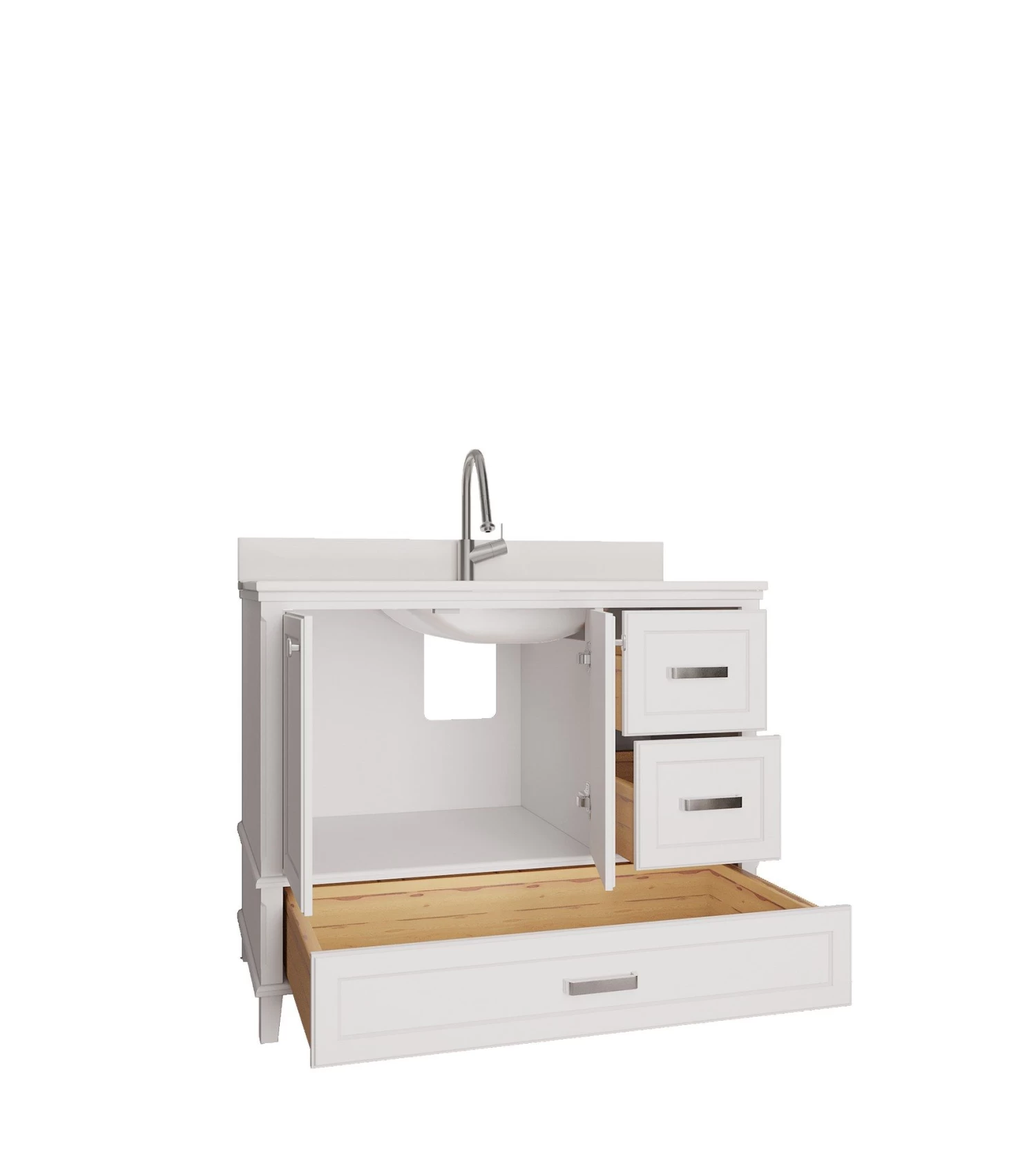 Jussara 2-delige Badkamermeubelset | Wit Gelakt MDF | Aanrechtblad Van Kwarts | Lade Van Marien Hout 5 Jussara 2-delige Badkamermeubelset | Wit Gelakt MDF | Aanrechtblad Van Kwarts | Lade Van Marien Hout - Afbeelding 3