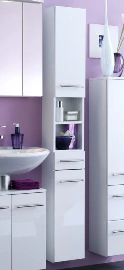 Kolomkast Small 25cm 1 Lade & 2 Deuren - Hoogglans Wit -Songmics Winkel 140.2096 4 f5df