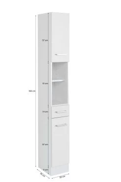 Kolomkast Ricca 25cm 2 Deuren & 1 Lade - Wit -Songmics Winkel 141.2031 5 6068