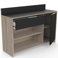 Microgolfkast Michael 1 Lade, 2 Open Vakken, 1 Draaideur En 1 Legplank-ruwe Eik/zwart -Songmics Winkel 20900240 2023 05 08T101044.283 c46a