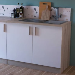 Gootsteenonderkast Romanie 100 Cm-2 Draaideuren En 1 Legplank-Kronberg Eik/mat Wit