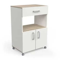 Bijzetkastje Sioux Met Wieltjes - Wit/eik