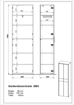 Garderobekast Beck 2 Deuren 60 Cm - Eik/grafiet -Songmics Winkel 2963 BEM d7fe