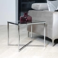 Bijzettafel Caitlynn 50x50cm - Doorzichtig Tafelblad