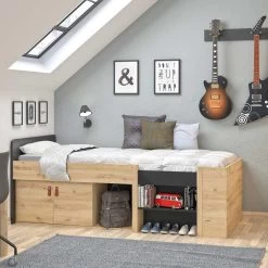 Bed Met Opbergruimte Liam 90x200 - Artisan Eik