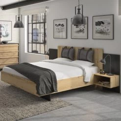 Bed Marzano 140x190cm Met Twee Nachttafeltjes - Helvezia Eik