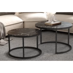 Salontafelset 'Boston' Decor Marmer Zwart -Songmics Winkel 3065 2 7 1 ae1a