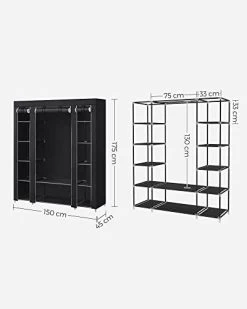 Songmics Draagbare Kledingkast, Opvouwbare Kast, 150x45x175 Cm, Zwart -Songmics Winkel 31Oiq3ArpcL. SL500 ddb8