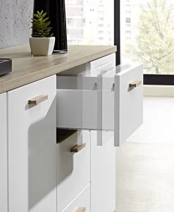 Dressoir Ousmane 144cm Met 2 Deuren & 3 Lades - Wit/eik -Songmics Winkel 3216 221 det selbsteinzug a 0c2a