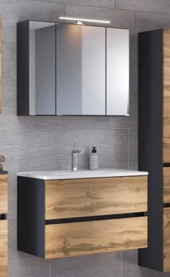 Badkamercombinatie Luna 2-delig 80cm - Grafiet/eik