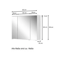 Spiegelkast Pollet 80cm 3 Deuren - Wit -Songmics Winkel 337.1.2165 5 7c4c