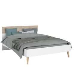Tweepersoonsbed Hardy 140x200 - Wit/eik -Songmics Winkel 3500 L140 STYLE COUETTE C 58b5
