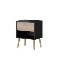 Nachtkastje Hardy 44cm 1 Lade - Zwart/eik -Songmics Winkel 3501 CH1T D 982c