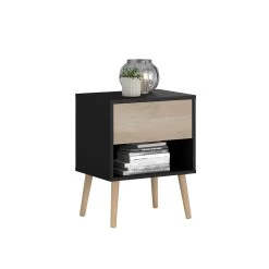 Nachtkastje Hardy 44cm 1 Lade - Zwart/eik -Songmics Winkel 3501 CH1T STYLE C dfec