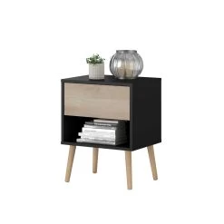 Nachtkastje Hardy 44cm 1 Lade - Zwart/eik -Songmics Winkel 3501 CH1T STYLE D 625a