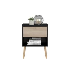 Nachtkastje Hardy 44cm 1 Lade - Zwart/eik -Songmics Winkel 3501 CH1T STYLE F 2330