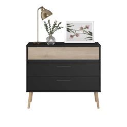 Ladekast Hardy 91cm Met 3 Lades - Zwart/eik -Songmics Winkel 3501 CO3T STYLE F 469b