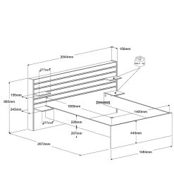 Tweepersoonsbed Tokio 140x190cm-eikdecor/wit -Songmics Winkel 3580l140 picto mm 3a5f