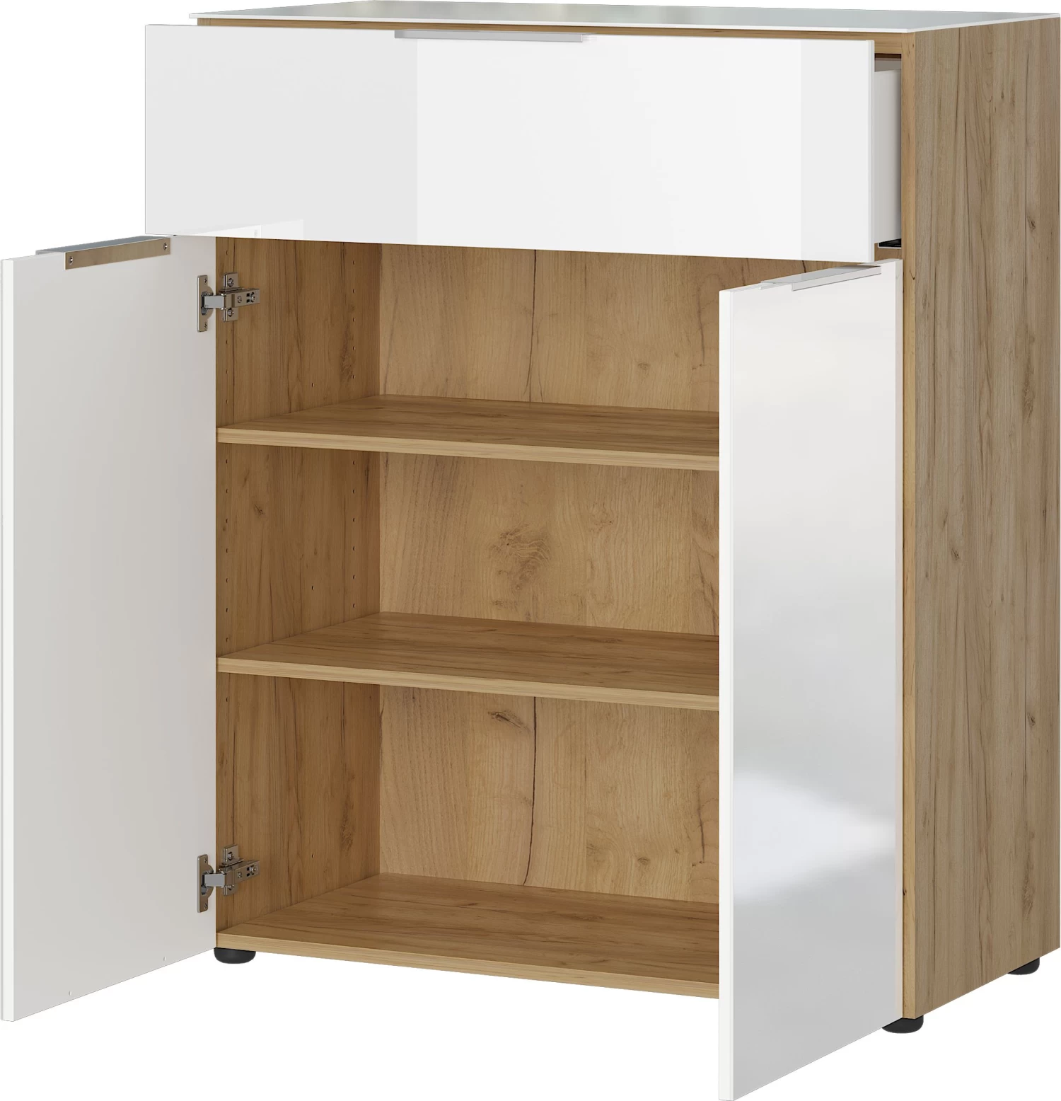 Commode Dudek 83cm Met 2 Deuren & 1 Lade - Wit/eik 7 Commode Dudek 83cm Met 2 Deuren & 1 Lade - Wit/eik - Afbeelding 5