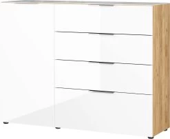Dressoir Dudek 134cm Met 4 Lades & 1 Deur - Wit/eik -Songmics Winkel 3697 242 pe c cut e615