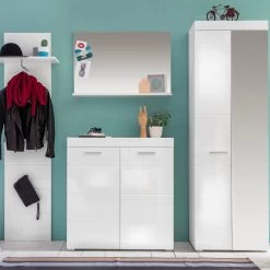 Garderobeset Amanda | Paneel, Spiegel, Opberg- En Kolomkast | High Glossy White