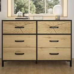 Commode Armelle 125cm, 6 Lades - Eik Decor/zwart