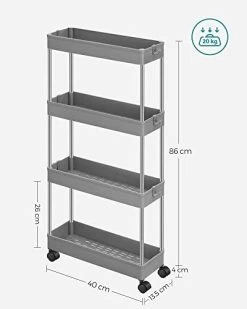 Songmics 4-Tier Slide Out Storage Trolley | Ruimtebesparende Rolling Cart | Grijs -Songmics Winkel 41HdioZ1ndL. SL500 ca2e
