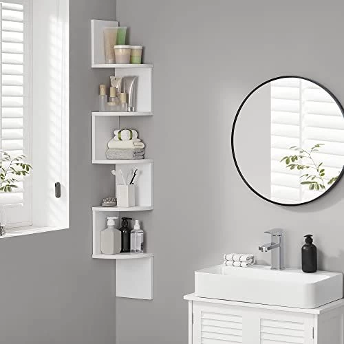 Witte Hoekplank 5 Etages | Zigzag Ontwerp | 20x20x127,5cm 5 Witte Hoekplank 5 Etages | Zigzag Ontwerp | 20x20x127,5cm - Afbeelding 3