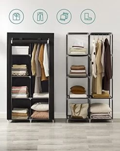 Songmics Stoffen Garderobe-indeling, 2 Hangroedes/6 Planken, Aanpasbaar, Zwart -Songmics Winkel 41aW75grsCL. SL500 f776
