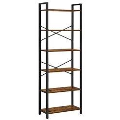 Rustieke Boekenplank 6 Niveaus: 66x30x186cm Stalen Frame -Songmics Winkel 41v7zNzyL5L. SL500 09b1