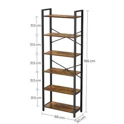 Rustieke Boekenplank 6 Niveaus: 66x30x186cm Stalen Frame -Songmics Winkel 41xav127PVL. SL500 8773