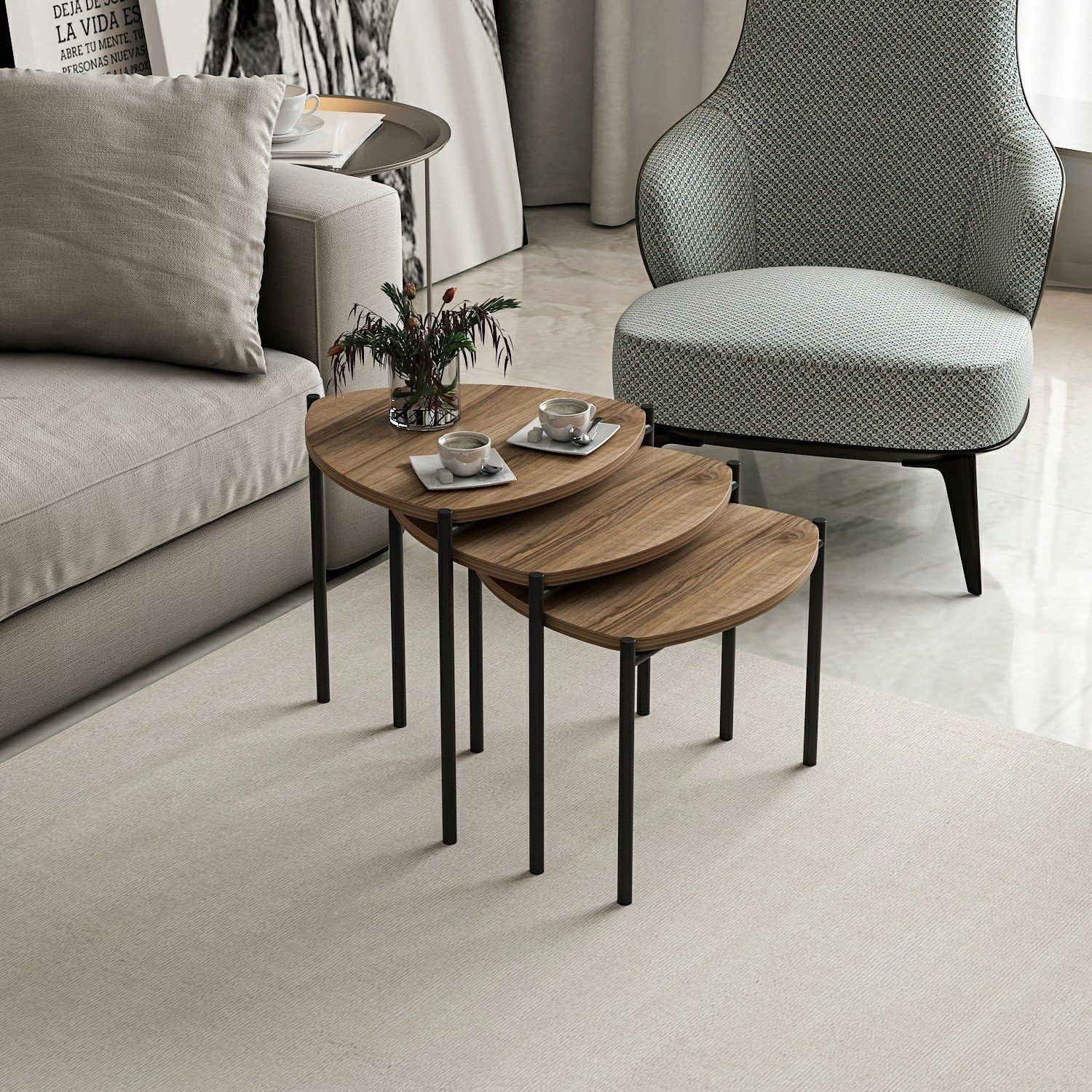 Stijlvolle Woody Fashion Nesting Table - Walnoot | 3-delige Set 11 Stijlvolle Woody Fashion Nesting Table - Walnoot | 3-delige Set - Afbeelding 9