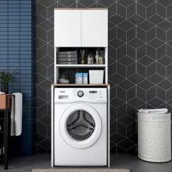 Wren Wasmachinekast | 100% Gemelamineerd Board | 18mm Dik | Wit Walnoot