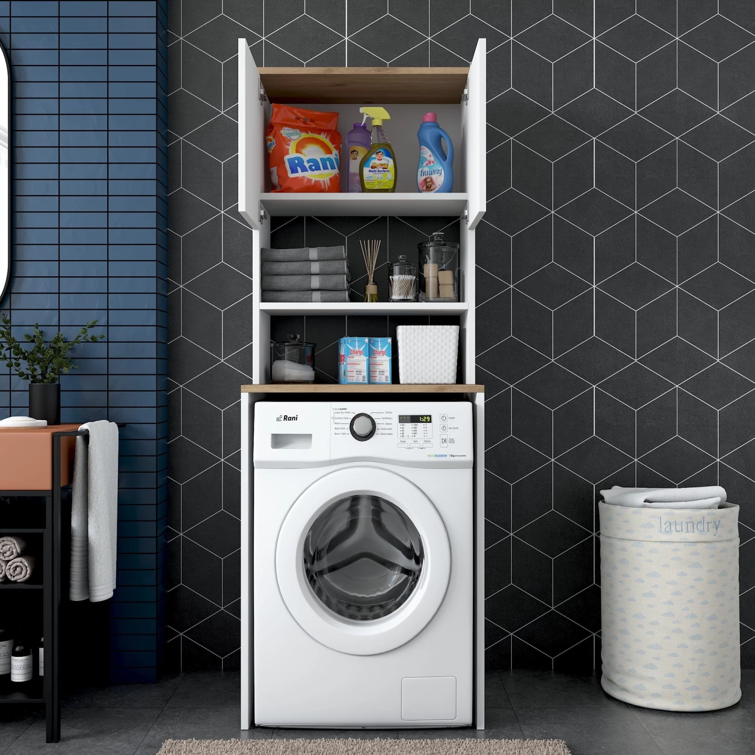 Wren Wasmachinekast | 100% Gemelamineerd Board | 18mm Dik | Wit Walnoot 11 Wren Wasmachinekast | 100% Gemelamineerd Board | 18mm Dik | Wit Walnoot - Afbeelding 9