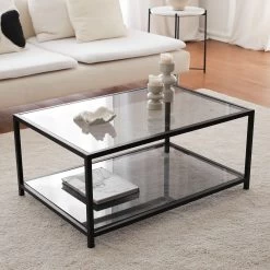 Locelso Salontafel | 4mm Gehard Glas En Metalen Frame | Fume Zwart -Songmics Winkel 552NOS1406 20 205 177b