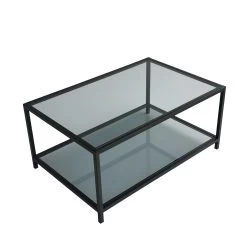 Locelso Salontafel | 4mm Gehard Glas En Metalen Frame | Fume Zwart -Songmics Winkel 552NOS1406 20 209 1ddc